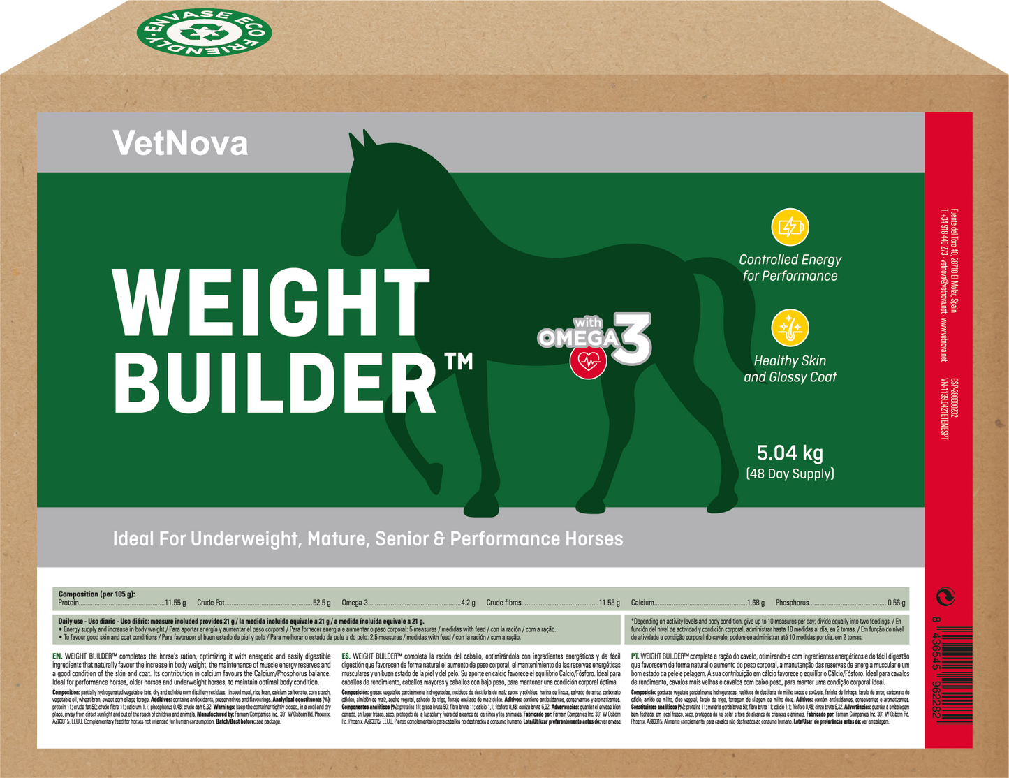 Suplemento para ganar peso y masa muscular Weight Builder para caballos-Bolypets 