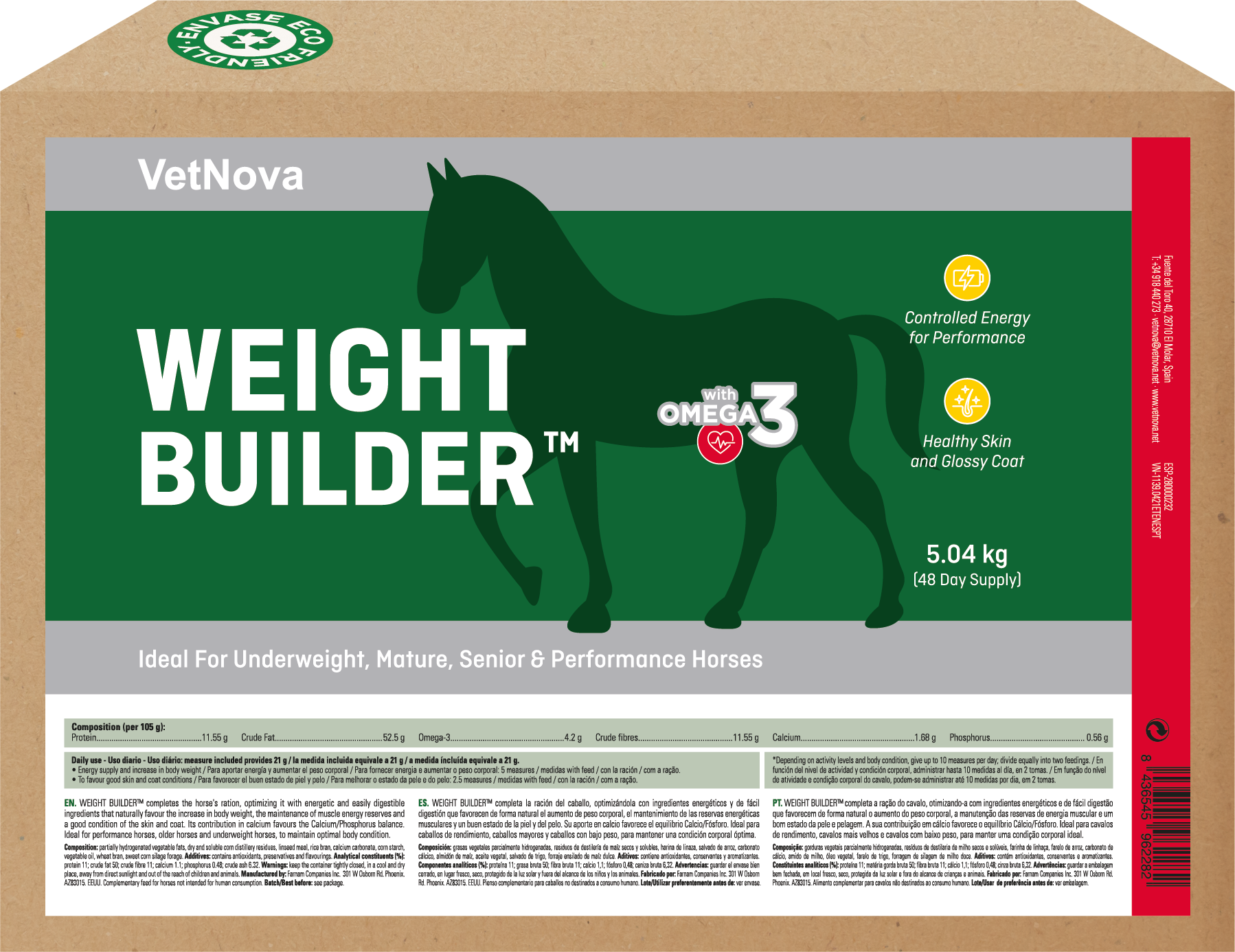 Suplemento para ganar peso y masa muscular Weight Builder para caballos-Bolypets 